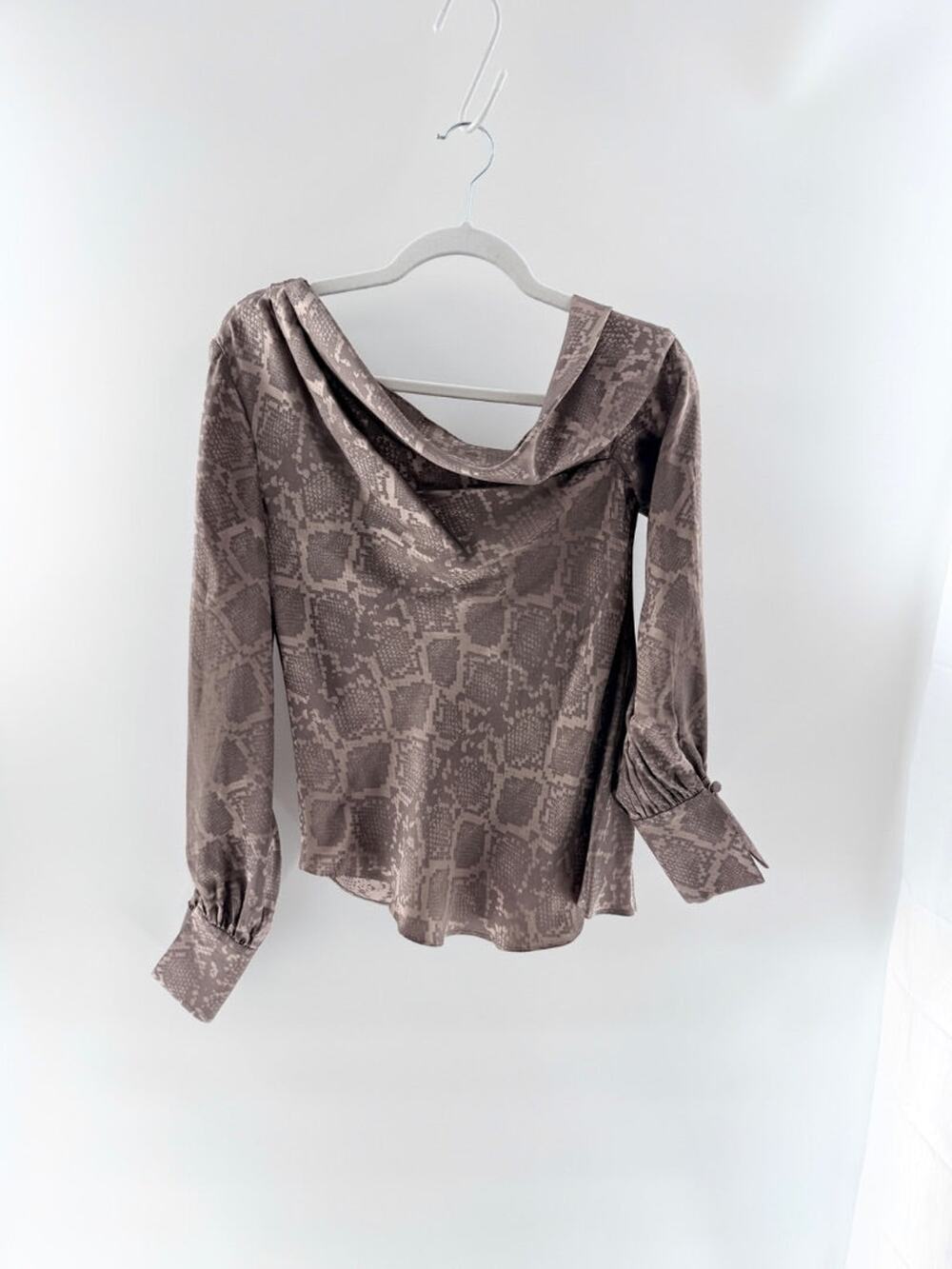 Simkhai Snake Print  Long Sleeve Asymmetrical Neck Blouse Top Brown Women's XS